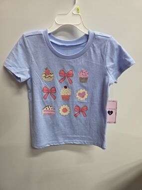 btween Light Blue Tee with Pink Cupcake & Bow Graphics